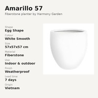 Pot Bunga Amarillo 57 White Fiberstone Bentuk Telur 57x57x57cm Besar untuk Dalam & Luar Ruangan Tahan Cuaca Vietnam
