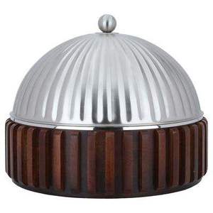 Decorative Silver Conical <b>Lid</b> Food Warmer <b>with</b> Wooden Base Crisscross Pattern Elegant Casserole Pot Kitchenware Home Decor - Product Image 1