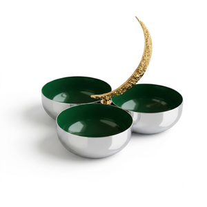Juego de Tazones Decorativos para Chocolate Plateados y Verdes con Acento de Luna, Accesorios Personalizables para Chocolate, Tamaños Personalizados, Color Disponible - Product Image 1