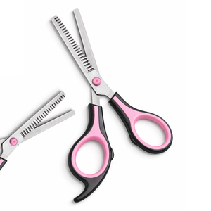 Tijeras de Adelgazamiento con Mango de Plástico Negro y Detalles Rosados, Tijeras Profesionales para el Cabello para Mujeres, Estilistas de Salón y Barberos - Product Image 1