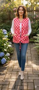 Chaqueta sin mangas para mujer, de algodón, acolchada, reversible, transpirable, con estampado a cuadros, con lazo frontal, ligera, informal, para otoño e invierno - Product Image 2