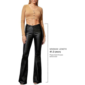 Women Genuine Leather/PU Leather High Waist Regular Fit Stretch Straight Casual <b>Pants</b> Windproof Eco-Friendly - Product Image 5