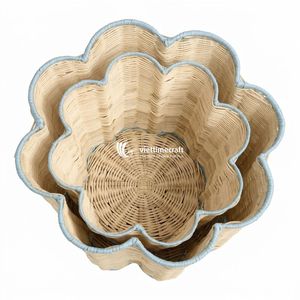 Ocean Vibe Scalloped Natural Rattan <b>Storage</b> <b>Baskets</b> Geometric Shape Modern Eco Friendly Multi-Purpose Home Organization XL Size - Product Image 2