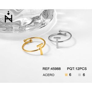 ANILLO-T Bague en acier inoxydable avec lettre T, tendance - Product Image 1