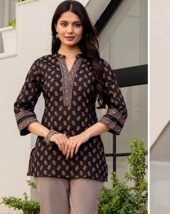 Trendy Women Cotton Printed Kurti Tunic Short Sleeve Loose Fit <b>Indian</b> Pakistani <b>Top</b> for Casual Formal Wear Tunic Collections - Product Image 1