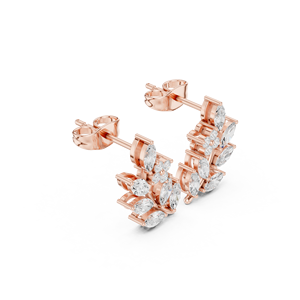 Boucles d'oreilles clous en or rose 14 carats de qualité supérieure, motif floral et diamant, pour femme, style décontracté, disponibles à la vente - Product Image 4