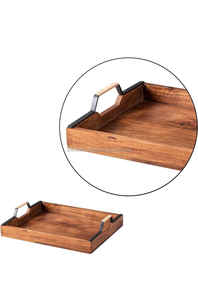 ถาดเสิร์ฟงานฝีมือ พร้อมตัวเลือกหูจับโลหะหรือไม้ สำหรับการเสิร์ฟสุดหรู ถาดไม้รูปทรงตามสั่ง คุณภาพสูง - Product Image 3