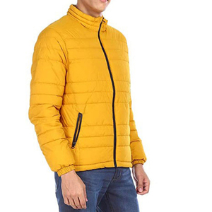 Men's <b>Yellow</b> <b>Puffer</b> <b>Jacket</b> Stand Collar Zipper Closure Windproof Winter Casual Coat Polyester Filling Slim Fit - Product Image 6