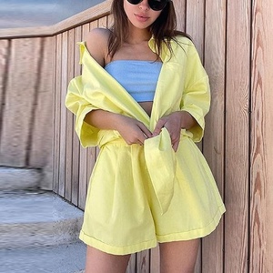 <b>Linen</b> Short <b>Set</b> Women <b>Linen</b> 2 Piece Short <b>Set</b> 2026 Breathable Wide Leg Shorts Button Shirt Vacation Beach OEM Customizable - Product Image 4