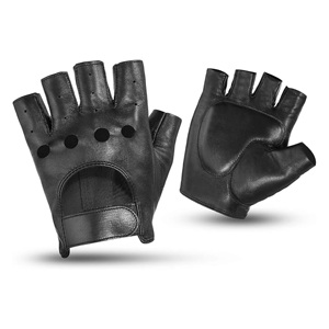 Premium Real Leather Half Finger Gloves Men Custom Designer Ventilated Knuckle Holes Biker Motorcycle Driving Gym Fitness Gloves - Product Image 1
