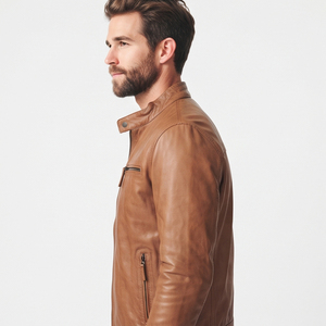 Veste en cuir véritable pour homme, style motard vintage, avec poche poitrine, décontractée et tendance, vente en gros - Product Image 5