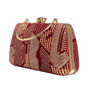 Red <b>Sequins</b> Multi Pattern Embroidery Party Clutch Elegant Evening <b>Handbag</b> for Women Wedding and Festive Use - Product Image 2