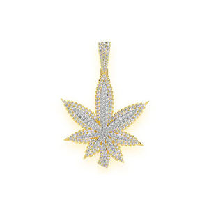 Hot Selling Fine Design for Unisex 925 <b>Solid</b> Silver Yellow <b>Gold</b> Plated Large Two Layer Leaf Lab Grown VVS-VS Diamond <b>Pendant</b> - Product Image 1