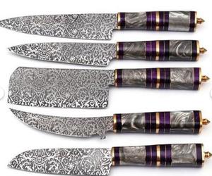 Personalized Traditional Style 5-Piece Damascus Steel Chef <b>Knives</b> with <b>Sharp</b> Serrated Edge Customized Handle for Multi-Purpose - Product Image 2