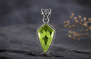 Peridot <b>Silver</b> Pendant 925 Sterling <b>Silver</b> Green Gemstone Necklace Handmade Boho Peridot Jewelry Vintage Style Pendant - Product Image 3
