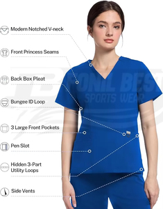 Conjunto de Uniforme Médico Azul Marino para Mujer con Cuello en V y Pantalones con Cordón, Uniformes de Hospital, Tela de Algodón y Poliéster, Diseño Personalizado - Product Image 4
