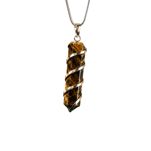 Pendentif crayon spirale œil de tigre - Collier religieux hindou - Product Image 1