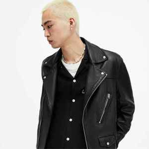 Custom <b>Men's</b> Genuine <b>Sheepskin</b> <b>Leather</b> <b>Jacket</b> Slim Fit Black Biker Motorcycle <b>Jacket</b> Fashion Zip-up <b>Leather</b> Coat Wholesale - Product Image 2