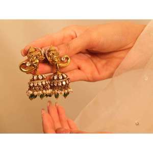 Premium Brass Temple Jewellery <b>Set</b> With <b>Pearl</b> Studded Ancient Kundan Design For Women Bridal Wedding Wear - Product Image 6
