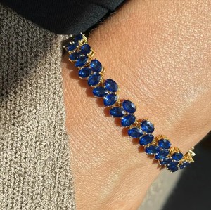 Pulsera con Dije de Zafiro Azul Cultivado en Laboratorio, Corte Ovalado, Plata de Ley 925, Joyería de Piedras Preciosas Hecha a Mano, Elegante y de Lujo, para Fiestas y Eventos - Product Image 1