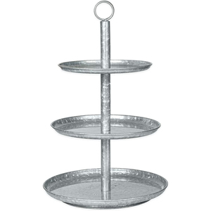 Vintage Style Silver Dessert Cupcake Holder Hammered Metal 3 Tier Serving Stand With Ring Handle For Party And Home Decoration - Product Image 5