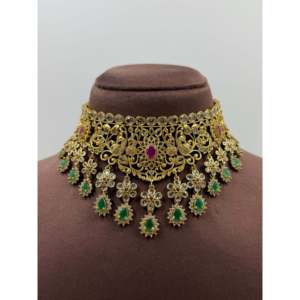 Indian Ethnic Hina Traditional Gold Plated CZ Choker Necklace Set - Product Image 1