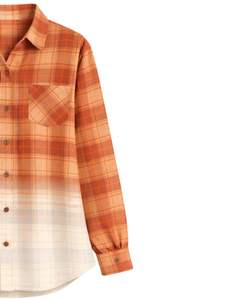 Camisa de Franela a Cuadros Degradado Naranja Óxido Personalizada para Mujer, Manga Larga, Abotonada, Informal, Mezcla de Algodón, Top de Otoño Invierno - Product Image 4