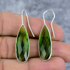 925 <b>Sterling</b> <b>Silver</b> Women Peridot Gemstone Earrings Hook Trendy Party Engagement Gift Everyday Wear - Product Image 3
