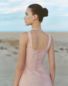 ชุดเดรสลำลองสินค้ามาใหม่ชุดเดรสแม็กซี่ไลน์สำหรับผู้หญิงเดรสหรูหราสายเอี๊ยมเอวสูงมียี่ห้อสีขาว - Product Image 4