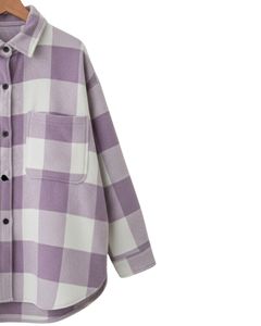 Chemise-veste surdimensionnée à carreaux blancs lavande personnalisée pour homme, à manches longues, boutonnée, chaude, pour l'hiver - Product Image 2