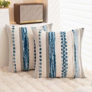 Set di 2 Cuscini Quadrati Boho a Righe 18x18, Fodere per Cuscini in Ciniglia, Copricuscini Decorativi Stile Fattoria - Product Image 1