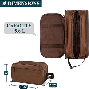 Leather <b>Cosmetic</b> <b>Case</b> Medium Size Zipper Closure Multi Function Classic Style Travel Toiletries Organizer Bag - Product Image 2