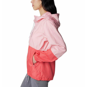 Women's Color Block Hooded <b>Waterproof</b> Satin Stand Lightweight Zipper Bomber <b>Jacket</b> Winter Outdoor Wear <b>Pink</b> Coral Contrast - Product Image 3