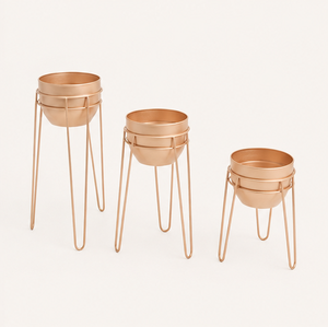 Modern Luxury Metal Planter with <b>Stand</b> Set of 3 Copper Finished Indoor Flower <b>Pots</b> with Hairpin Legs for Home Decor Office Decor - Product Image 4