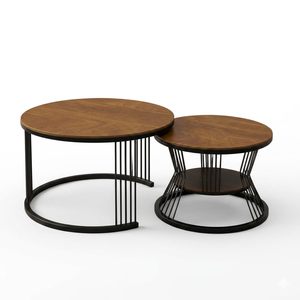 Table basse ronde à emboîter, style industriel, structure en métal, plateau en MDF et marbre |   Tables d'appoint empilables pour salon, table de bureau à domicile - Product Image 4