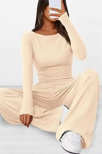 Ensemble 2 pièces pour femme, haut court sans manches et short, sportif, en Spandex/Nylon, couleur unie beige, décontracté, toutes saisons, respirant, coupe régulière, séchage rapide - Product Image 4