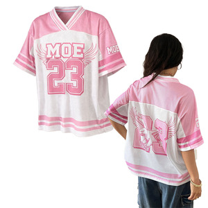 Custom <b>Pink</b> New Jersey T Shirt <b>women</b> Hip Hop Number Graphics Print Oversized Goth V Neck Mesh <b>Tops</b> American Football Jersey OEM - Product Image 5