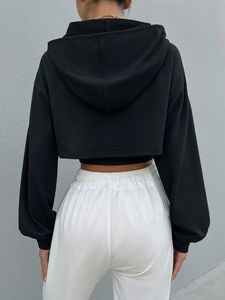เสื้อฮู้ดดี้ครอปทรงหลวม 100% ผ้าฝ้าย สำหรับผู้ชายและผู้หญิง แขนยาว มีเชือกผูก พร้อมฮู้ดระบายอากาศได้ดี - Product Image 3