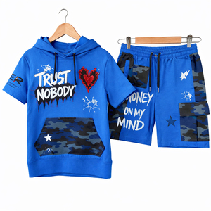 Wholsale 2026 Men Hoodie Shorts <b>Set</b> Streetwear Printed Tracksuit Casual Sportswear Custom Logo Summer 2 Piece Outfit Men - Product Image 3