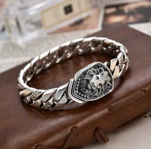 New Vintage and Powerful Lion-shaped Bracelet Featuring Unique Punk Rock Style and Cuban Chain Copper Bracelet for <b>Men</b> - Product Image 4