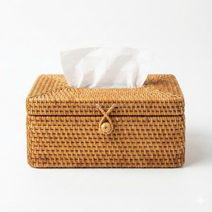 Eco-Friendly <b>Boxes</b> Organizer Natural Round <b>Rattan</b> Tissue Holder Natural Round <b>Rattan</b> Tissue Holder Box Cover - Product Image 1