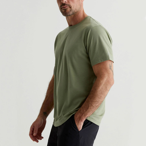Men's Olive Green Cotton T-<b>Shirt</b> Short Sleeve O-Neck <b>Oversized</b> Fit Solid Color Casual Wear Jersey Knitted Breathable Quick Dry - Product Image 6