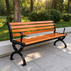 Premium Outdoor <b>Garden</b> <b>Bench</b> with Wooden Slats and Heavy Duty Black <b>Metal</b> Frame <b>for</b> Park Patio Lawn and Public Seating Chair - Product Image 1