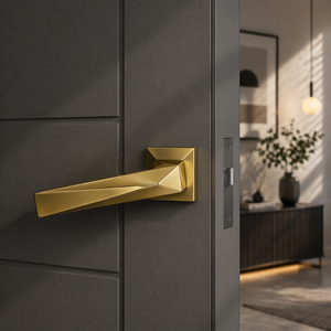 Luxury Brass Door <b>Handle</b> Set Geometric Lever Design Interior Door| Hardware Matte Gold <b>Copper</b> Finish Premium Designer <b>Handles</b> - Product Image 4