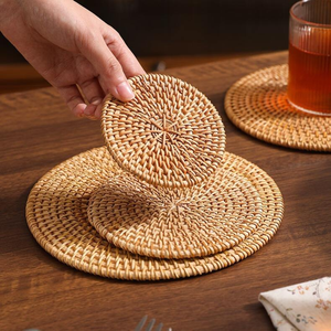 Handmade Rattan <b>Woven</b> Flower Classic Style Eco Friendly <b>Coaster</b> Set Drink Mat Holiday Decoration & Gift Made in Vietnam - Product Image 1