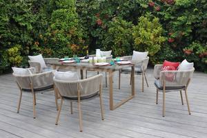 Modern Outdoor Patio Dining Set with Rattan Chairs and Wooden <b>Table</b> for Garden Use - Product Image 3
