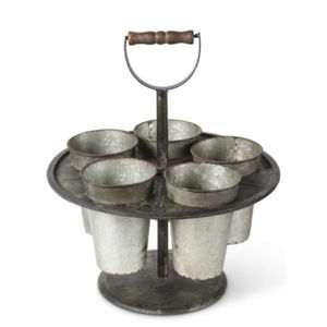 Porte-ustensiles de cuisine en métal galvanisé style ferme, 4 compartiments, avec poignée en bois, pour comptoir de cuisine, décoration intérieure - Product Image 3