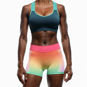 2 Piece Yoga Set High Waist Shorts Scoop Neck Racerback Crop Top Gradient Color Mesh Detailing Breathable Spandex Polyester - Product Image 1