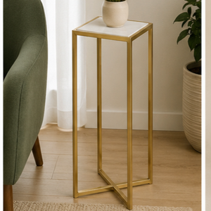 Modern Brass Frame Glass Top Side <b>Table</b> <b>Mirrored</b> Surface Living Room Furniture Minimalist Design - Product Image 3