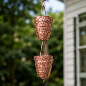 Chaîne de pluie décorative artisanale en cuivre à motifs, pour gouttière et descente de pluie, décoration suspendue pour jardin extérieur, fournitures de jardinage - Product Image 5